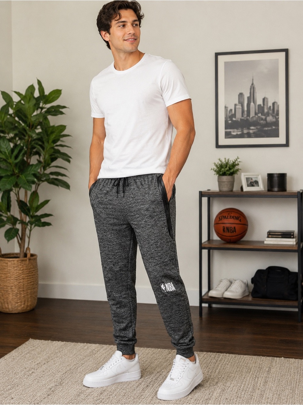 NBA Men's Charcoal Heather Jogger Sweatpants with Black Trim